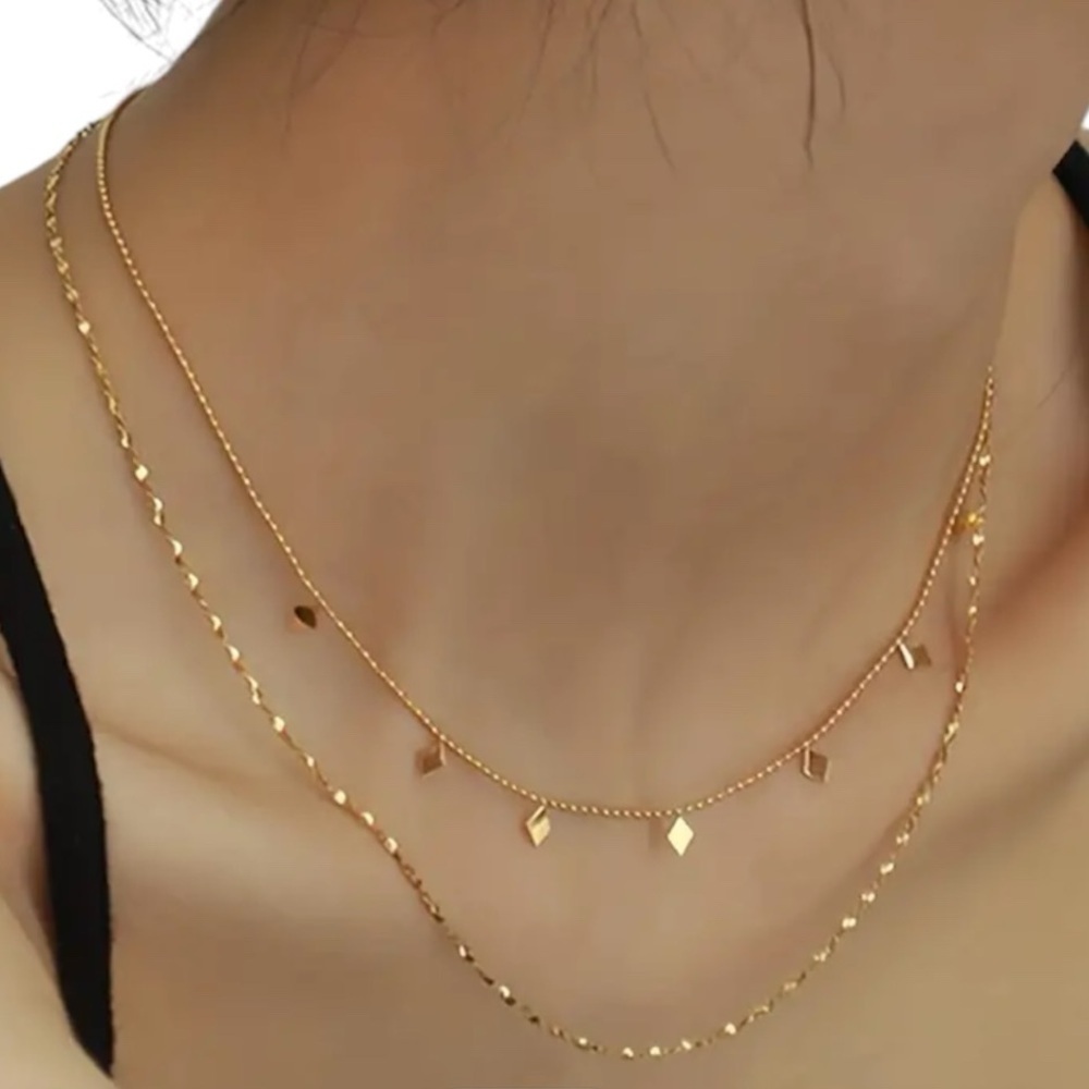 18K Gold Plated Diamond Shaped Layering Necklace